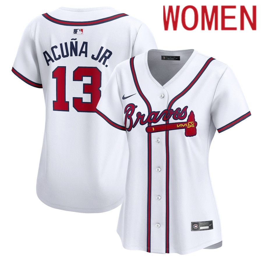 Women Atlanta Braves #13 Ronald Acuna Nike White Home Limited Player MLB Jersey->->